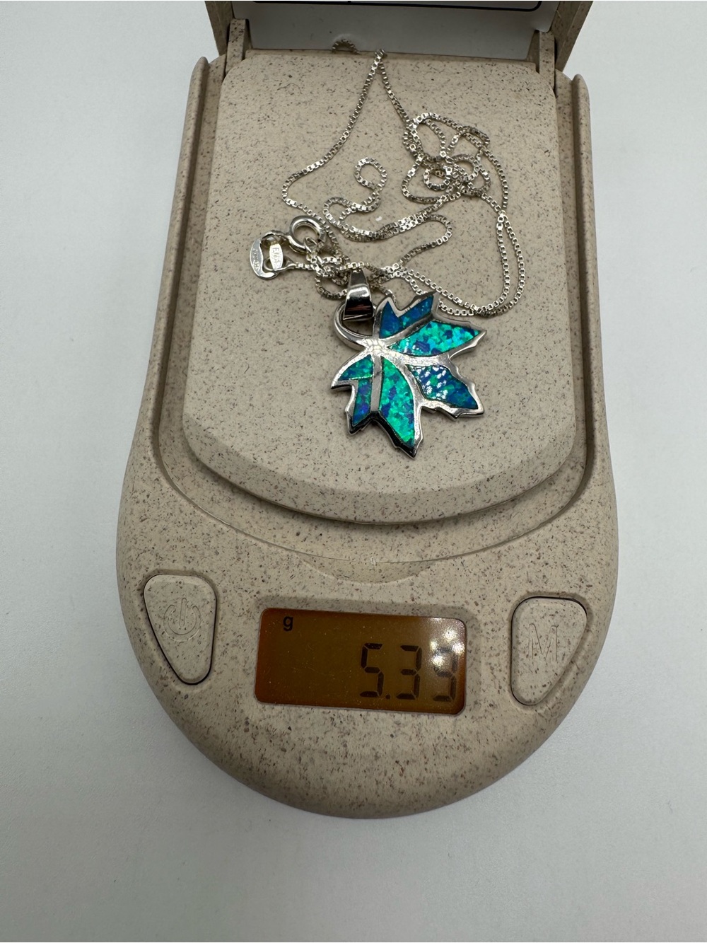Blue Opal Leaf Sterling Silver Pendant Necklace - Hallmarked 925 - Picture 8 of 8